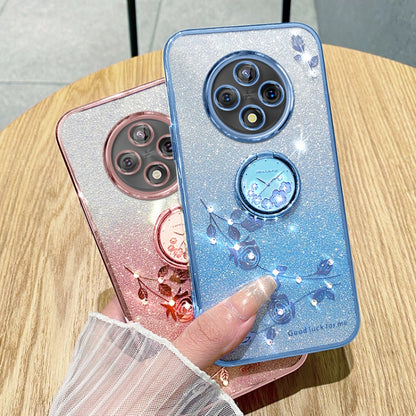 For OPPO A3 Pro Gradient Glitter Immortal Flower Ring All-inclusive Phone Case(Blue) by buy2fix