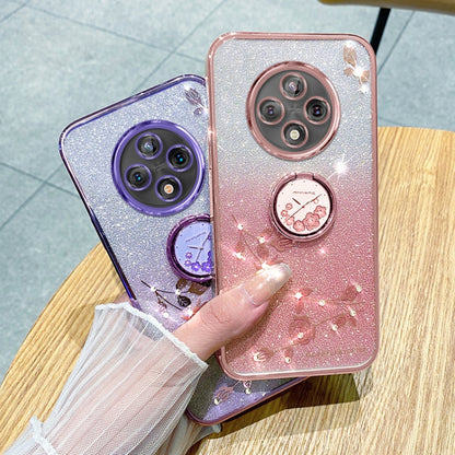 For OPPO A3 Pro Gradient Glitter Immortal Flower Ring All-inclusive Phone Case(Blue) by buy2fix