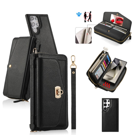 For Samsung Galaxy S24+ 5G Crossbody Multi-functional Zipper Wallet Litchi Leather Phone Case(Black) - Galaxy S24+ 5G Cases by buy2fix | Online Shopping UK | buy2fix