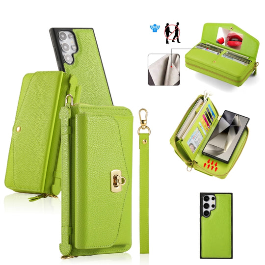 For Samsung Galaxy S24+ 5G Crossbody Multi-functional Zipper Wallet Litchi Leather Phone Case(Green)