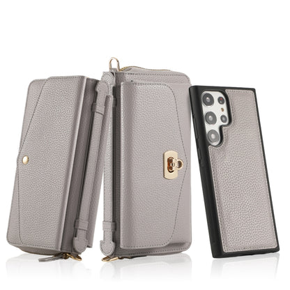 For Samsung Galaxy S23 5G Crossbody Multi-functional Zipper Wallet Litchi Leather Phone Case(Grey) - Galaxy S23 5G Cases by buy2fix | Online Shopping UK | buy2fix