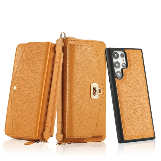 For Samsung Galaxy S22 Ultra 5G Crossbody Multi-functional Zipper Wallet Litchi Leather Phone Case(Orange) - Galaxy S22 Ultra 5G Cases by buy2fix | Online Shopping UK | buy2fix