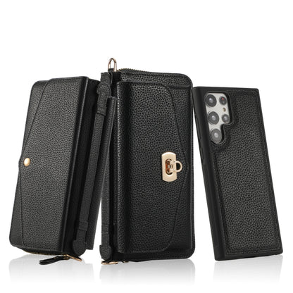 For Samsung Galaxy S22 5G Crossbody Multi-functional Zipper Wallet Litchi Leather Phone Case(Black) - Galaxy S22 5G Cases by buy2fix | Online Shopping UK | buy2fix