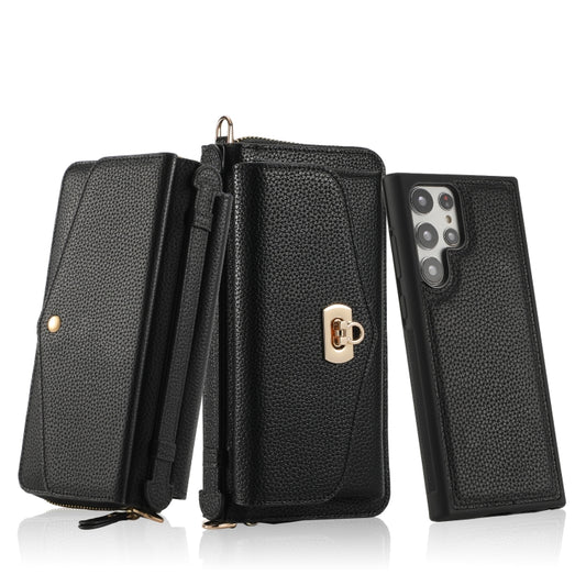 For Samsung Galaxy S22 5G Crossbody Multi-functional Zipper Wallet Litchi Leather Phone Case(Black) - Galaxy S22 5G Cases by buy2fix | Online Shopping UK | buy2fix