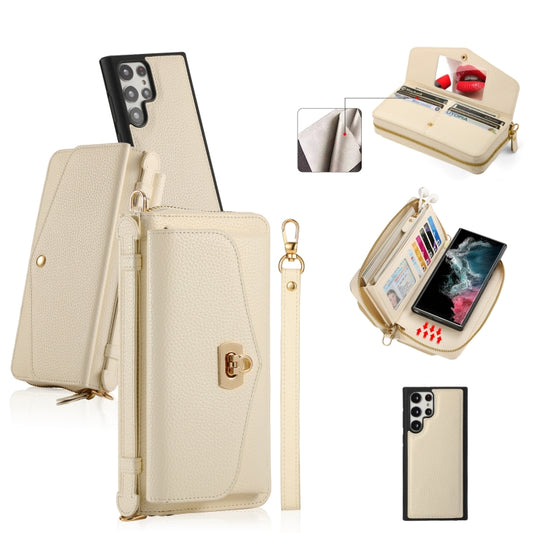 For Samsung Galaxy S22 5G Crossbody Multi-functional Zipper Wallet Litchi Leather Phone Case(Beige) - Galaxy S22 5G Cases by buy2fix | Online Shopping UK | buy2fix
