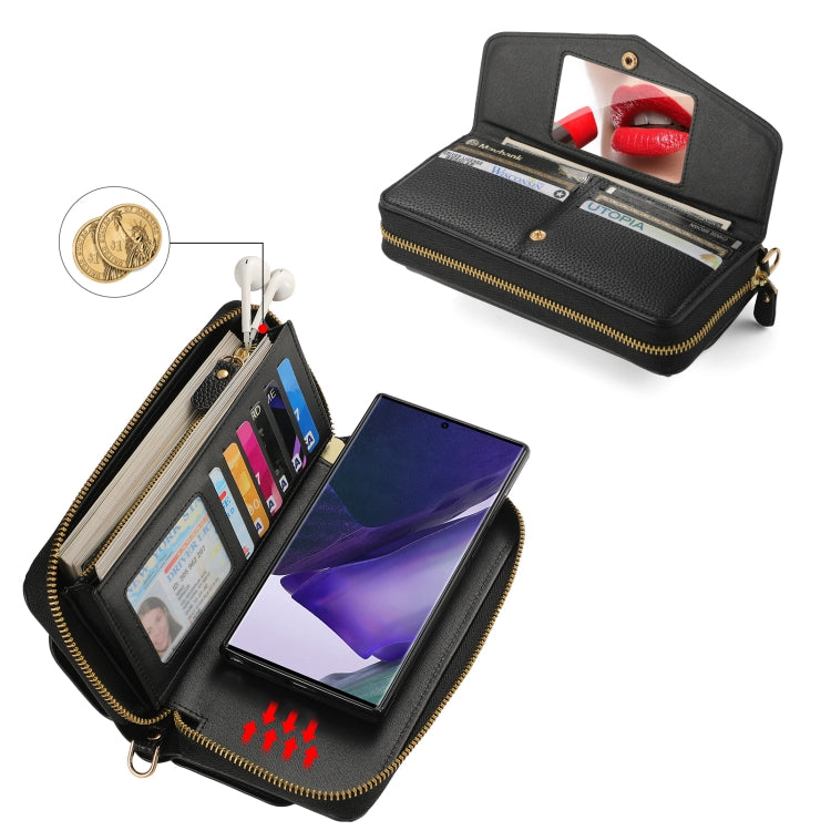 For Samsung Galaxy Note20 Ultra Crossbody Multi-functional Zipper Wallet Litchi Leather Phone Case(Black) - Galaxy Phone Cases by buy2fix | Online Shopping UK | buy2fix