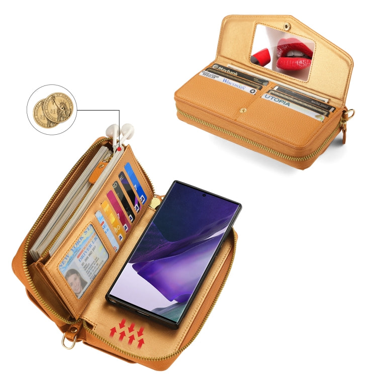 For Samsung Galaxy Note20 Ultra Crossbody Multi-functional Zipper Wallet Litchi Leather Phone Case(Orange) - Galaxy Phone Cases by buy2fix | Online Shopping UK | buy2fix