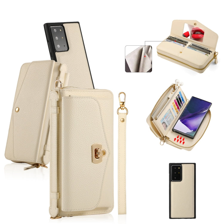 For Samsung Galaxy Note20 Ultra Crossbody Multi-functional Zipper Wallet Litchi Leather Phone Case(Beige) - Galaxy Phone Cases by buy2fix | Online Shopping UK | buy2fix