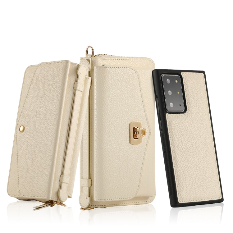 For Samsung Galaxy Note20 Ultra Crossbody Multi-functional Zipper Wallet Litchi Leather Phone Case(Beige) - Galaxy Phone Cases by buy2fix | Online Shopping UK | buy2fix