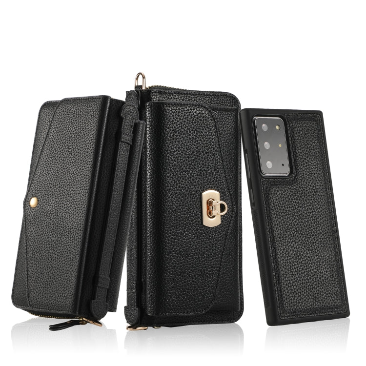 For Samsung Galaxy Note20 Crossbody Multi-functional Zipper Wallet Litchi Leather Phone Case(Black) - Galaxy Phone Cases by buy2fix | Online Shopping UK | buy2fix