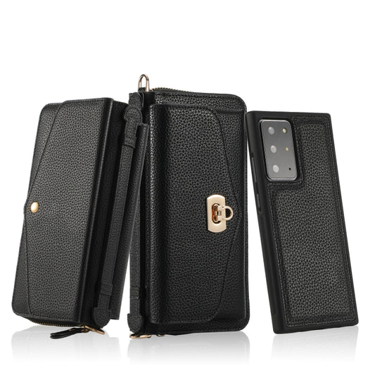 For Samsung Galaxy Note20 Crossbody Multi-functional Zipper Wallet Litchi Leather Phone Case(Black) - Galaxy Phone Cases by buy2fix | Online Shopping UK | buy2fix