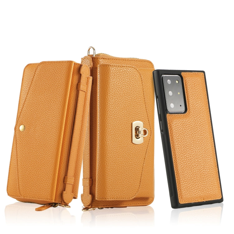 For Samsung Galaxy Note20 Crossbody Multi-functional Zipper Wallet Litchi Leather Phone Case(Orange) - Galaxy Phone Cases by buy2fix | Online Shopping UK | buy2fix