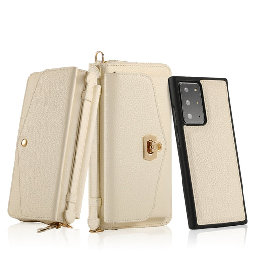 For Samsung Galaxy Note20 Crossbody Multi-functional Zipper Wallet Litchi Leather Phone Case(Beige) - Galaxy Phone Cases by buy2fix | Online Shopping UK | buy2fix