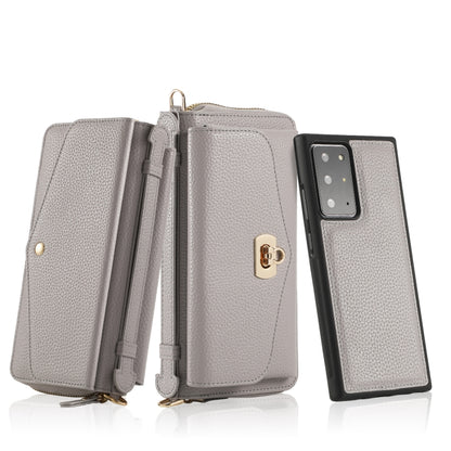 For Samsung Galaxy Note20 Crossbody Multi-functional Zipper Wallet Litchi Leather Phone Case(Grey) - Galaxy Phone Cases by buy2fix | Online Shopping UK | buy2fix
