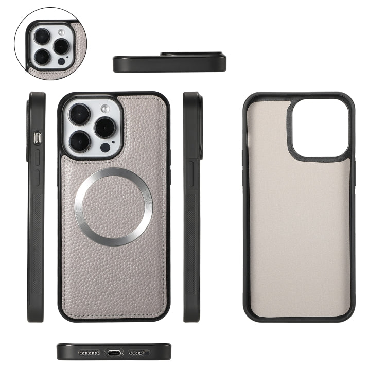 For iPhone 15 Pro MagSafe Crossbody Multi-functional Zipper Wallet Litchi Leather Phone Case(Grey) - iPhone 15 Pro Cases by buy2fix | Online Shopping UK | buy2fix
