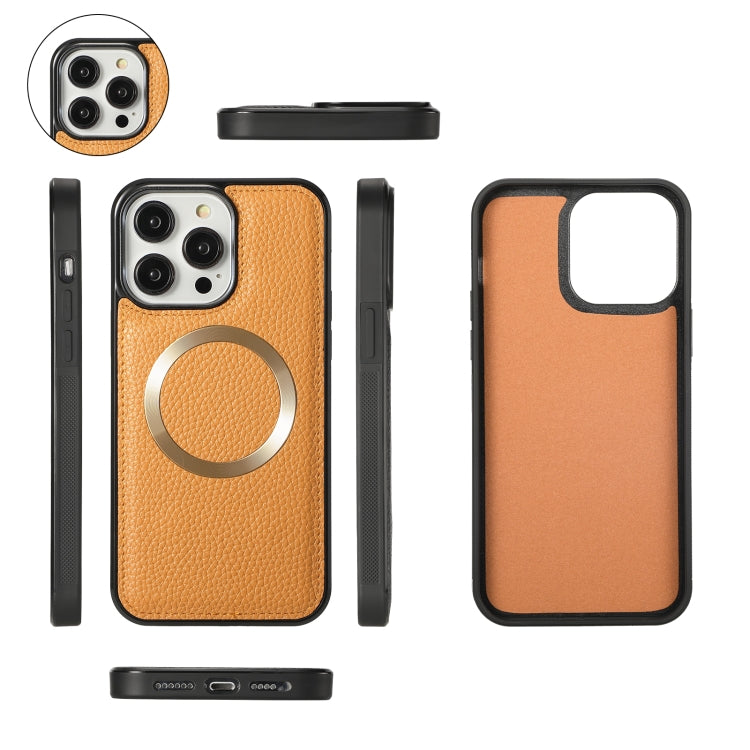 For iPhone 14 Plus MagSafe Crossbody Multi-functional Zipper Wallet Litchi Leather Phone Case(Orange) - iPhone 14 Plus Cases by buy2fix | Online Shopping UK | buy2fix