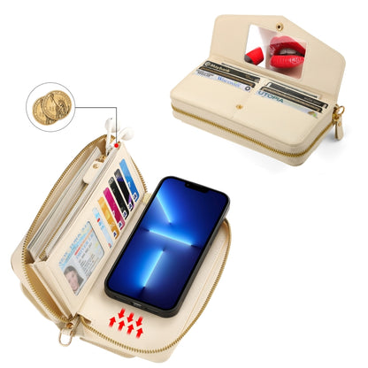 For iPhone 13 Pro Max MagSafe Crossbody Multi-functional Zipper Wallet Litchi Leather Phone Case(White) by buy2fix