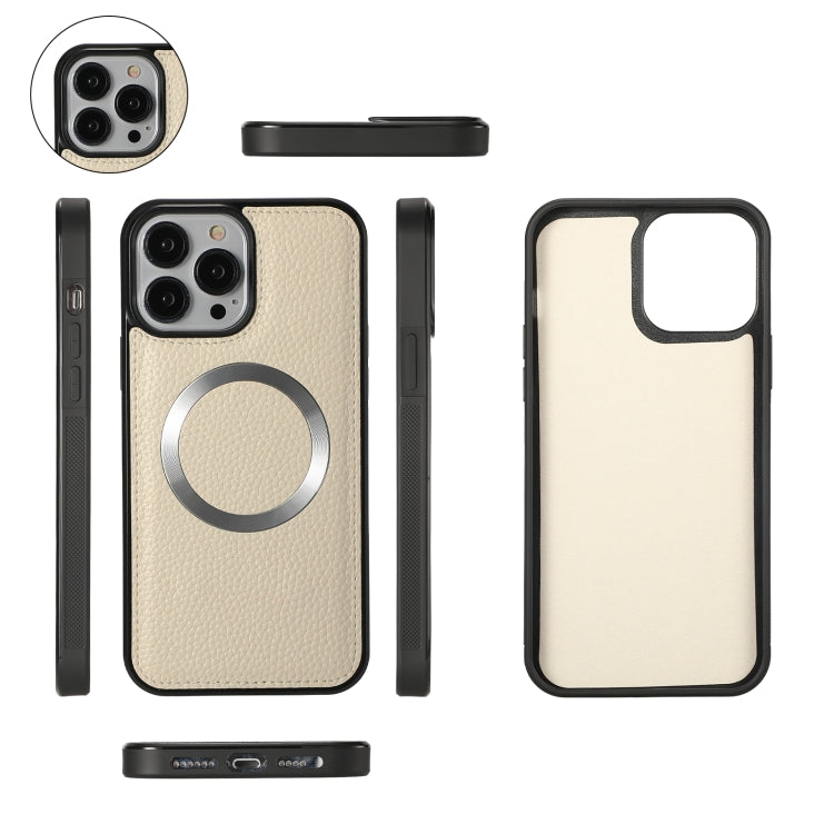 For iPhone 13 Pro Max MagSafe Crossbody Multi-functional Zipper Wallet Litchi Leather Phone Case(White) by buy2fix