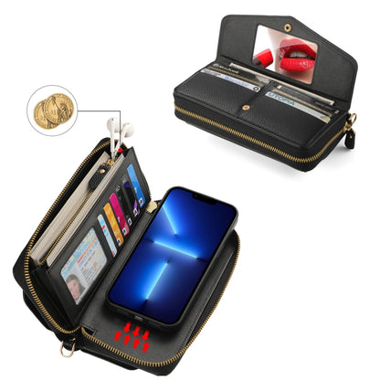 For iPhone 13 MagSafe Crossbody Multi-functional Zipper Wallet Litchi Leather Phone Case(Black) - iPhone 13 Cases by buy2fix | Online Shopping UK | buy2fix