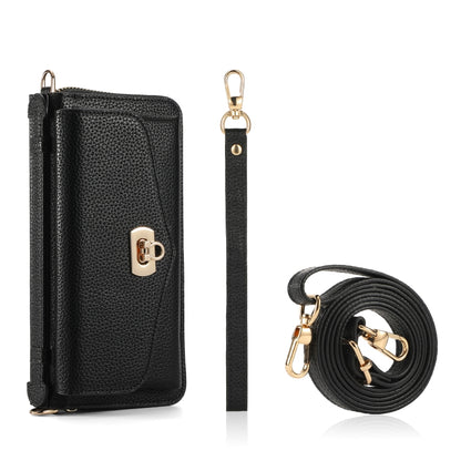 For iPhone 13 MagSafe Crossbody Multi-functional Zipper Wallet Litchi Leather Phone Case(Black) - iPhone 13 Cases by buy2fix | Online Shopping UK | buy2fix