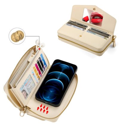 For iPhone 12 MagSafe Crossbody Multi-functional Zipper Wallet Litchi Leather Phone Case(White) - iPhone 12 / 12 Pro Cases by buy2fix | Online Shopping UK | buy2fix