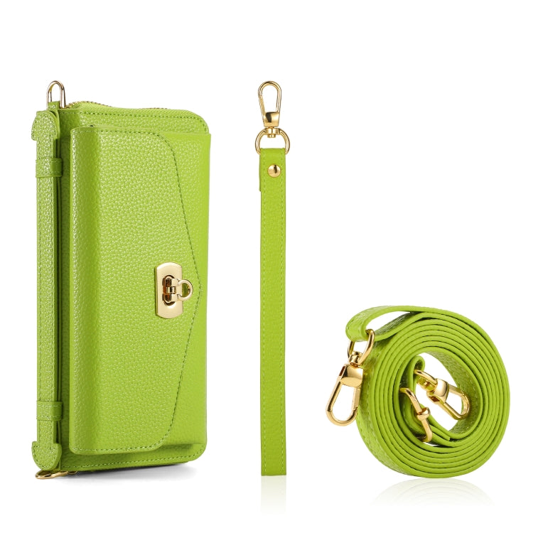 For iPhone 12 MagSafe Crossbody Multi-functional Zipper Wallet Litchi Leather Phone Case(Green) - iPhone 12 / 12 Pro Cases by buy2fix | Online Shopping UK | buy2fix