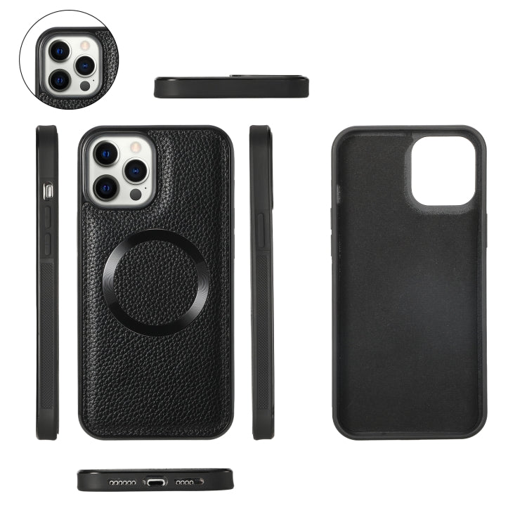 For iPhone 12 MagSafe Crossbody Multi-functional Zipper Wallet Litchi Leather Phone Case(Black) by buy2fix
