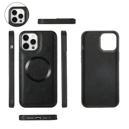 For iPhone 12 MagSafe Crossbody Multi-functional Zipper Wallet Litchi Leather Phone Case(Black) by buy2fix