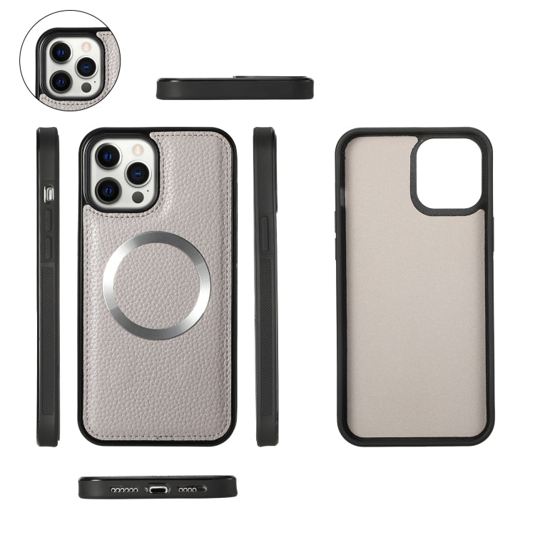 For iPhone 12 Pro Max MagSafe Crossbody Multi-functional Zipper Wallet Litchi Leather Phone Case(Grey) by buy2fix