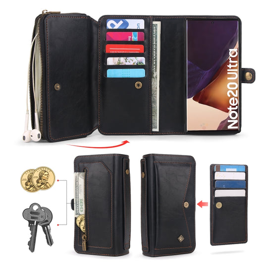 For Samsung Galaxy Note20 Ultra Multi-functional Zipper Wallet Leather Phone Case(Black) - Galaxy Phone Cases by buy2fix | Online Shopping UK | buy2fix