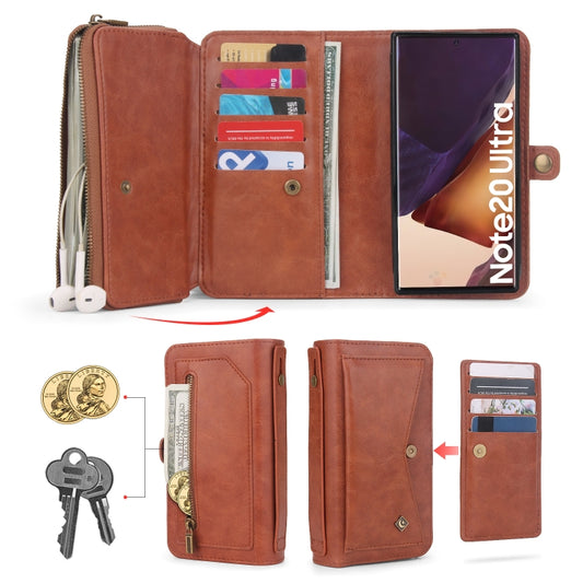 For Samsung Galaxy Note20 Ultra Multi-functional Zipper Wallet Leather Phone Case(Orange) - Galaxy Phone Cases by buy2fix | Online Shopping UK | buy2fix