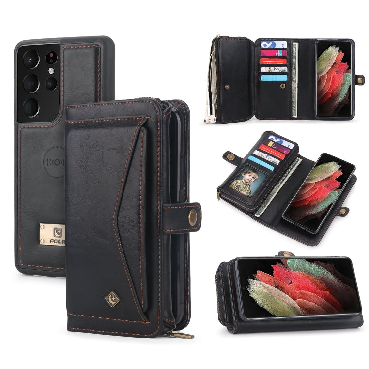 For Samsung Galaxy S21 Ultra 5G Multi-functional Zipper Wallet Leather Phone Case(Black) - Galaxy S21 Ultra 5G Cases by buy2fix | Online Shopping UK | buy2fix