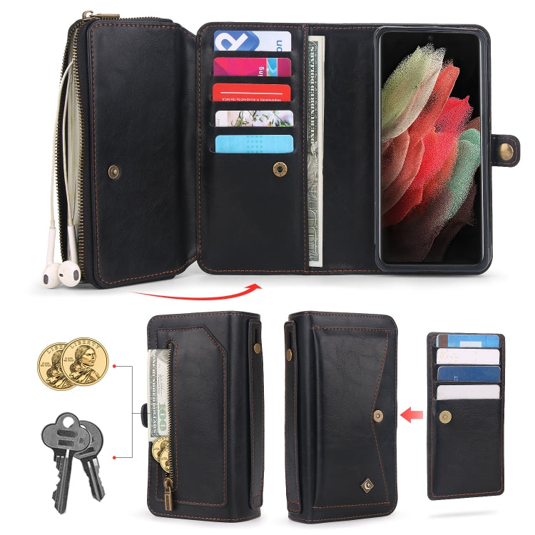 For Samsung Galaxy S21 Ultra 5G Multi-functional Zipper Wallet Leather Phone Case(Black) - Galaxy S21 Ultra 5G Cases by buy2fix | Online Shopping UK | buy2fix