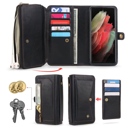 For Samsung Galaxy S21 Ultra 5G Multi-functional Zipper Wallet Leather Phone Case(Black) - Galaxy S21 Ultra 5G Cases by buy2fix | Online Shopping UK | buy2fix