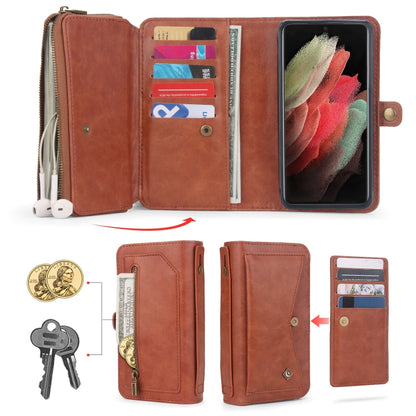 For Samsung Galaxy S21 Ultra 5G Multi-functional Zipper Wallet Leather Phone Case(Orange) - Galaxy S21 Ultra 5G Cases by buy2fix | Online Shopping UK | buy2fix