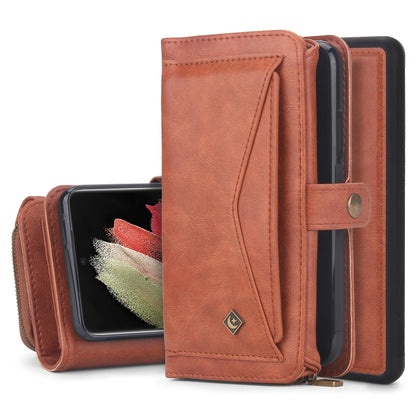 For Samsung Galaxy S21 Ultra 5G Multi-functional Zipper Wallet Leather Phone Case(Orange) - Galaxy S21 Ultra 5G Cases by buy2fix | Online Shopping UK | buy2fix