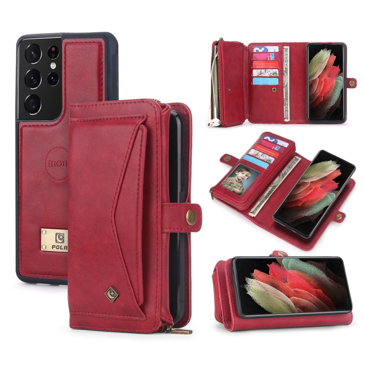 For Samsung Galaxy S21 Ultra 5G Multi-functional Zipper Wallet Leather Phone Case(Red) - Galaxy S21 Ultra 5G Cases by buy2fix | Online Shopping UK | buy2fix