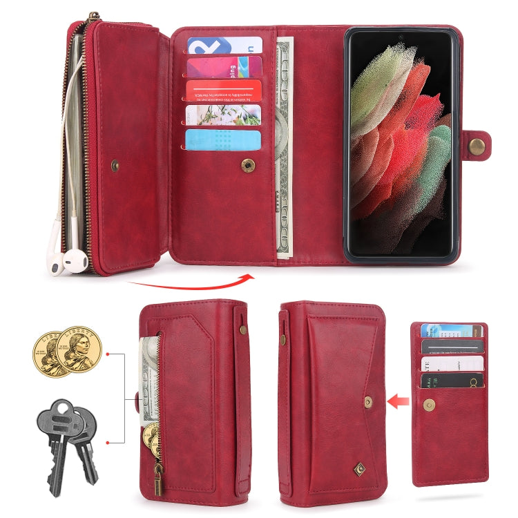 For Samsung Galaxy S21 Ultra 5G Multi-functional Zipper Wallet Leather Phone Case(Red) - Galaxy S21 Ultra 5G Cases by buy2fix | Online Shopping UK | buy2fix