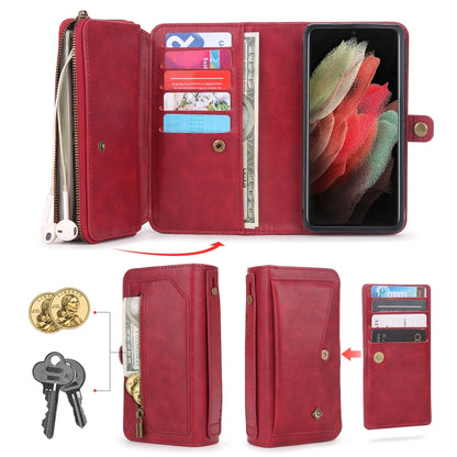 For Samsung Galaxy S21 Ultra 5G Multi-functional Zipper Wallet Leather Phone Case(Red) - Galaxy S21 Ultra 5G Cases by buy2fix | Online Shopping UK | buy2fix