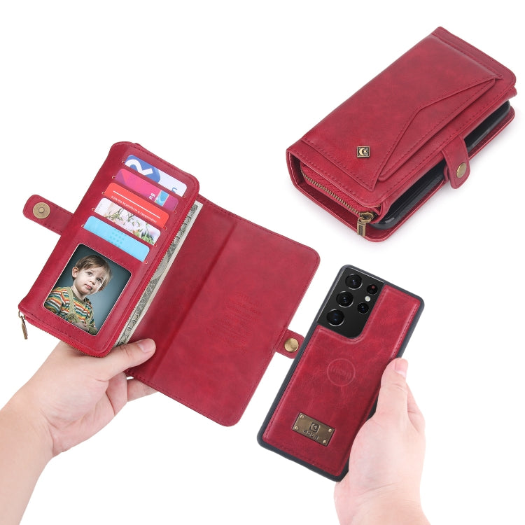 For Samsung Galaxy S21 Ultra 5G Multi-functional Zipper Wallet Leather Phone Case(Red) - Galaxy S21 Ultra 5G Cases by buy2fix | Online Shopping UK | buy2fix