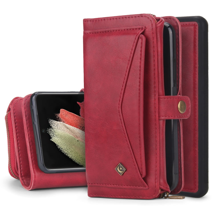 For Samsung Galaxy S21 Ultra 5G Multi-functional Zipper Wallet Leather Phone Case(Red) - Galaxy S21 Ultra 5G Cases by buy2fix | Online Shopping UK | buy2fix