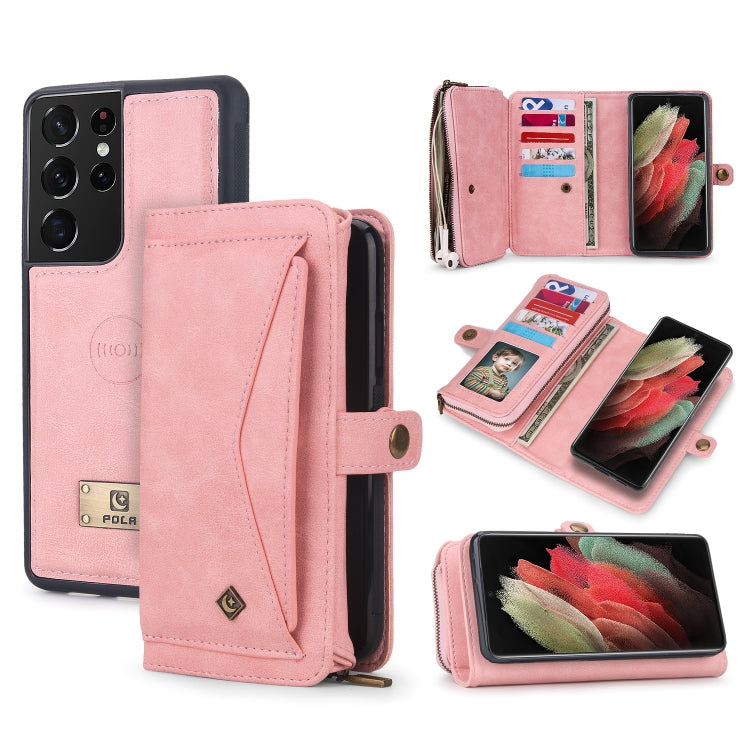 For Samsung Galaxy S21 Ultra 5G Multi-functional Zipper Wallet Leather Phone Case(Pink) - Galaxy S21 Ultra 5G Cases by buy2fix | Online Shopping UK | buy2fix