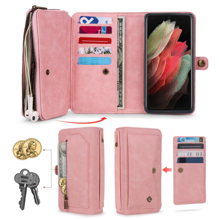 For Samsung Galaxy S21 Ultra 5G Multi-functional Zipper Wallet Leather Phone Case(Pink) - Galaxy S21 Ultra 5G Cases by buy2fix | Online Shopping UK | buy2fix