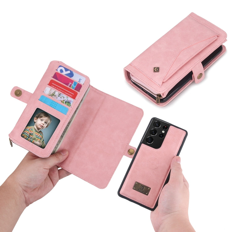 For Samsung Galaxy S21 Ultra 5G Multi-functional Zipper Wallet Leather Phone Case(Pink) - Galaxy S21 Ultra 5G Cases by buy2fix | Online Shopping UK | buy2fix