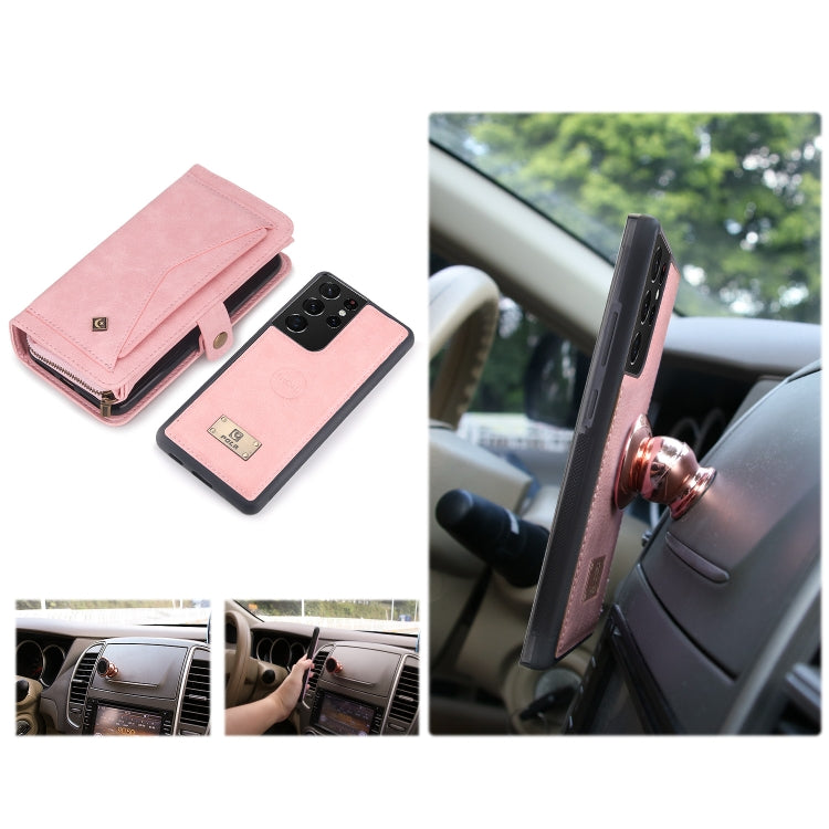 For Samsung Galaxy S21 Ultra 5G Multi-functional Zipper Wallet Leather Phone Case(Pink) - Galaxy S21 Ultra 5G Cases by buy2fix | Online Shopping UK | buy2fix