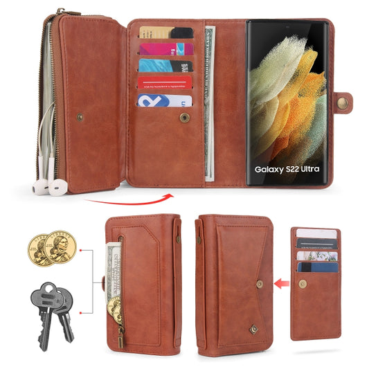 For Samsung Galaxy S22 Ultra 5G Multi-functional Zipper Wallet Leather Phone Case(Orange) - Galaxy S22 Ultra 5G Cases by buy2fix | Online Shopping UK | buy2fix