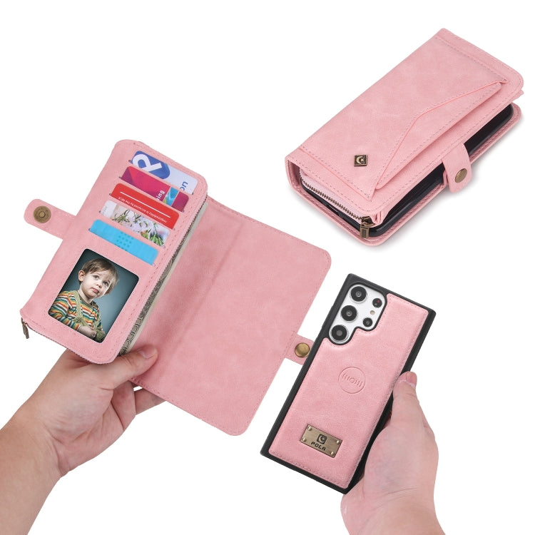 For Samsung Galaxy S23 5G Multi-functional Zipper Wallet Leather Phone Case(Pink) - Galaxy Phone Cases by buy2fix | Online Shopping UK | buy2fix