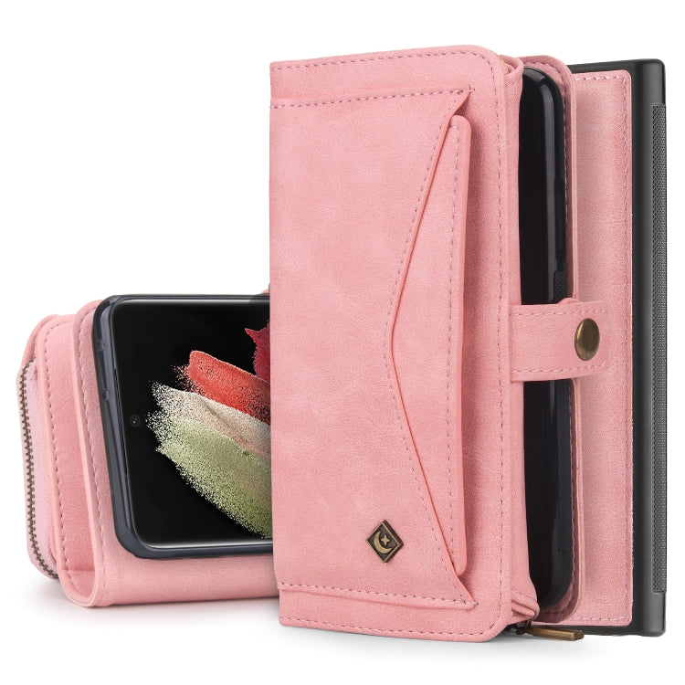 For Samsung Galaxy S23 5G Multi-functional Zipper Wallet Leather Phone Case(Pink) - Galaxy Phone Cases by buy2fix | Online Shopping UK | buy2fix