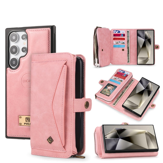 For Samsung Galaxy S24 Ultra 5G Multi-functional Zipper Wallet Leather Phone Case(Pink)