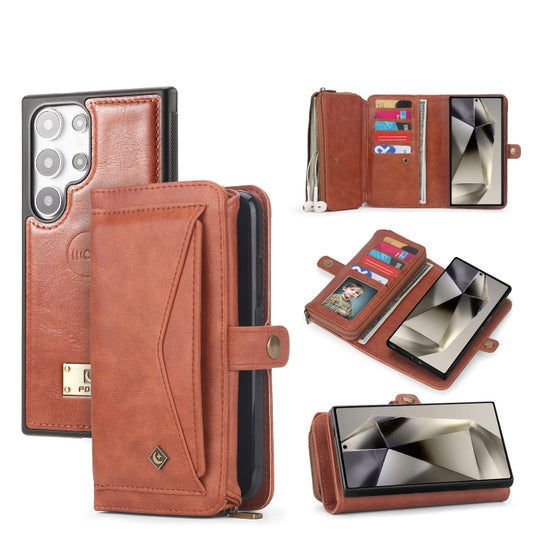 For Samsung Galaxy S24+ 5G Multi-functional Zipper Wallet Leather Phone Case(Orange) - Galaxy S24+ 5G Cases by buy2fix | Online Shopping UK | buy2fix